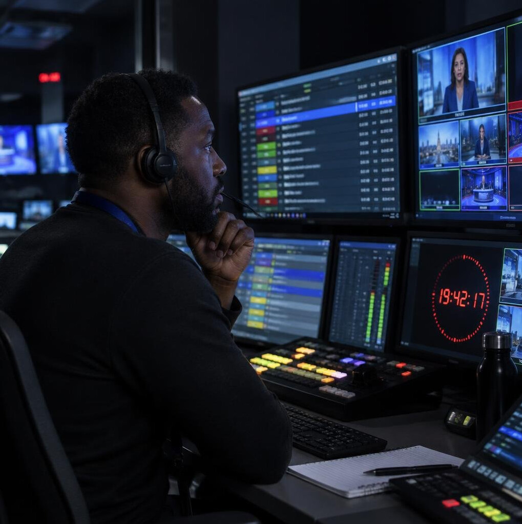 Transmission controller monitoring a live broadcast running order
