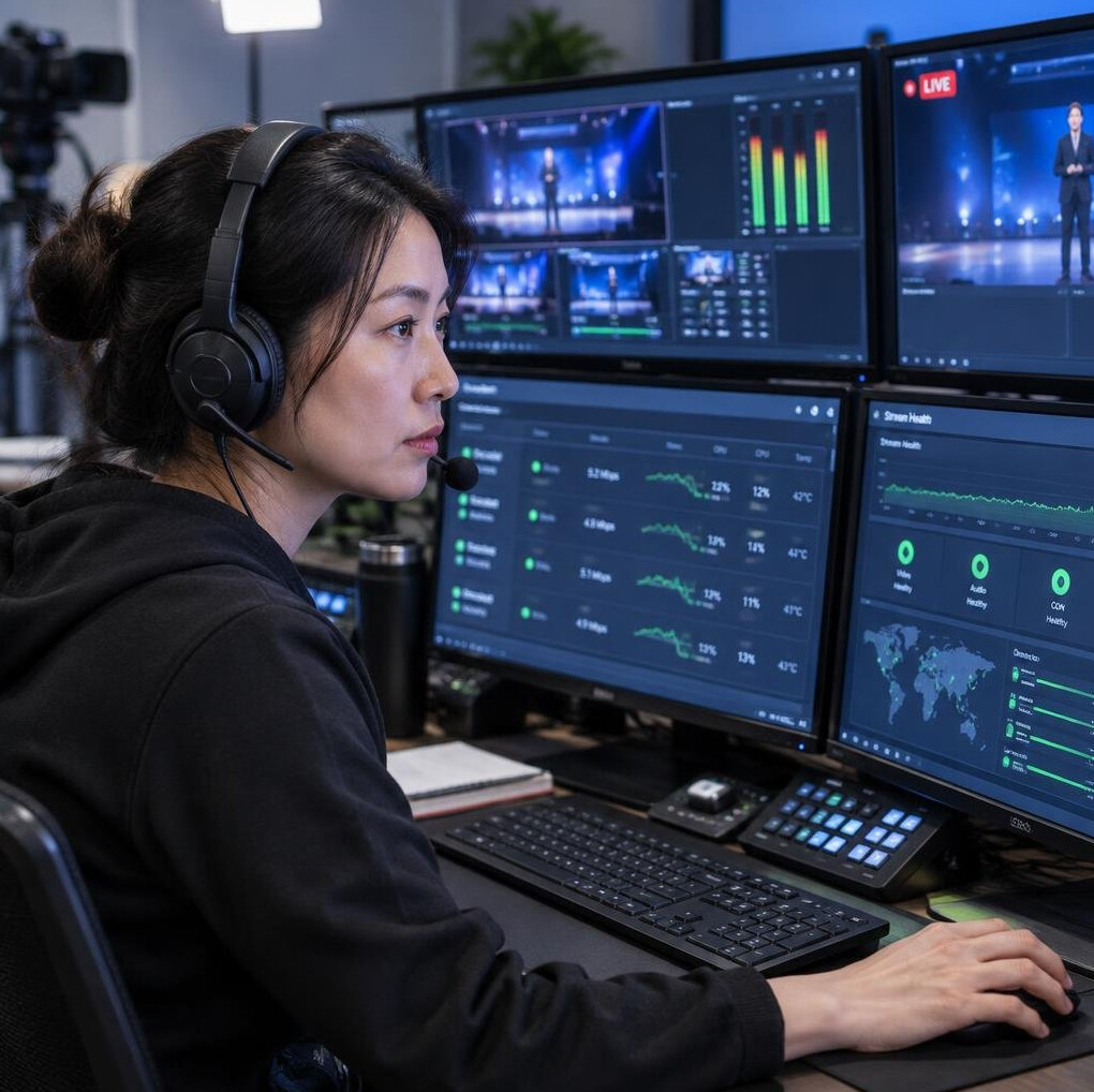 Operator monitoring live stream health on encoder dashboards