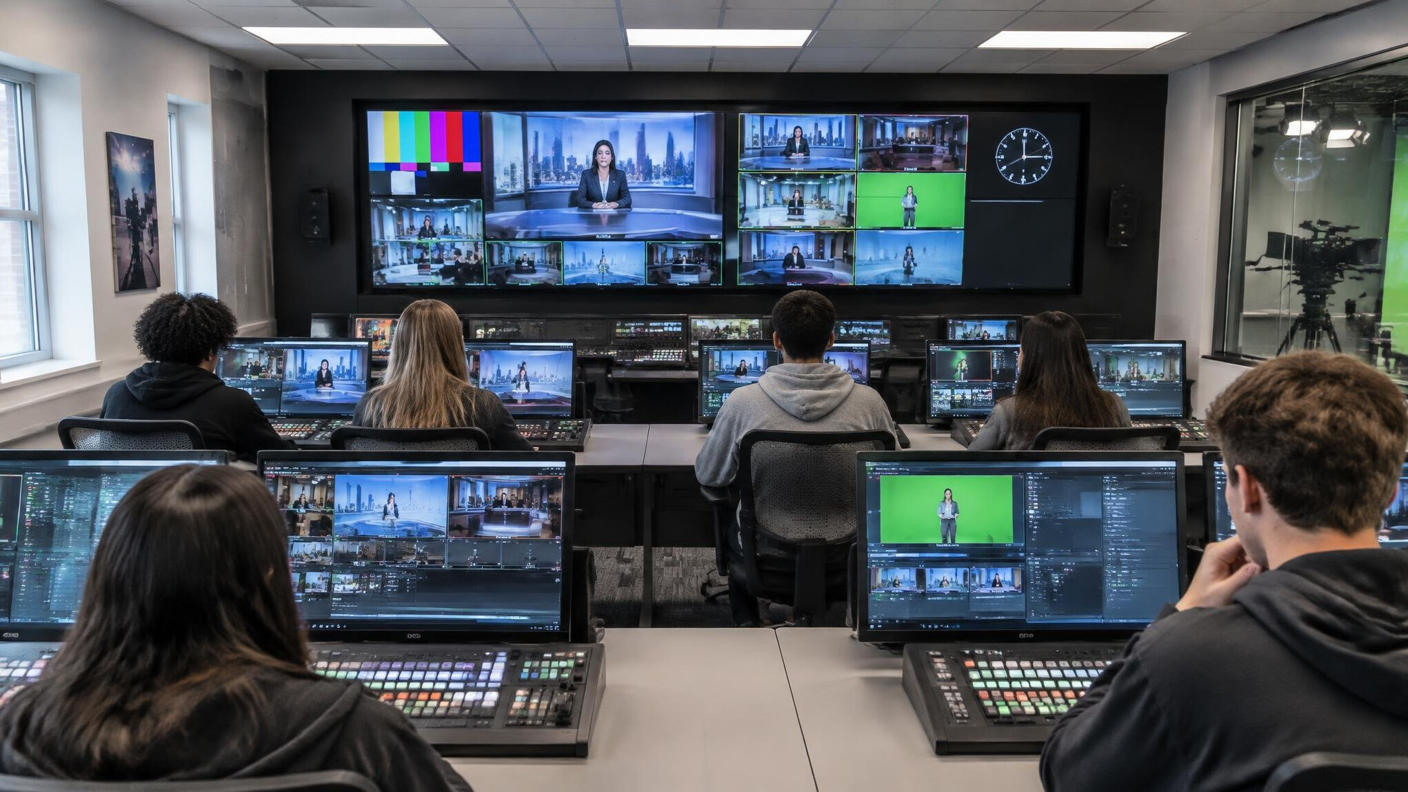 Training facility control room set up for broadcast students